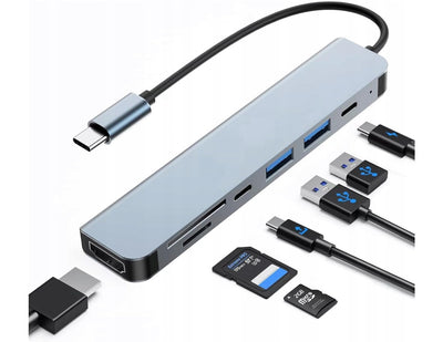 STACJA DOKUJĄCA HUB USB-C  7 w 1 HDMI 4K UHD SD/TF