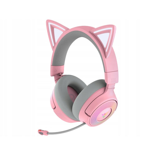 Razer Kraken Kitty V3 Pro Quartz - Bezprzewodowe Słuchawki USB  2,4 GHz / Bluetooth RGB - Różowe