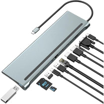 STACJA DOKUJĄCA HUB USB-C 12w1 RJ45 2x HDMI 4K VGA