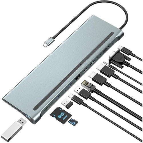 STACJA DOKUJĄCA HUB USB-C 12w1 RJ45 2x HDMI 4K VGA