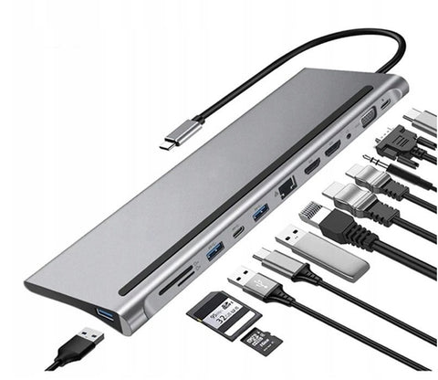 STACJA DOKUJĄCA HUB USB-C 12w1 RJ45 HDMI 4K VGA Display Port