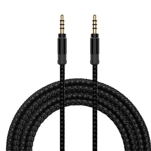 Kabel audio AUX mini Jack 3,5 mm 1,5 m w oplocie - Czarny