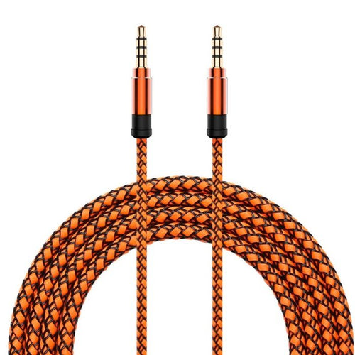 Kabel audio AUX mini Jack 3,5 mm 1,5 m w oplocie - Pomarańczowy