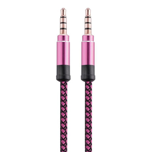 Kabel audio AUX mini Jack 3,5 mm 1,5 m w oplocie - Różowy