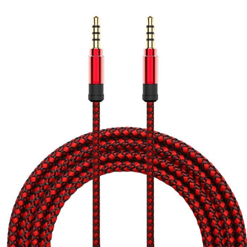 Kabel audio AUX mini Jack 3,5 mm 1,5 m w oplocie - Czerwony