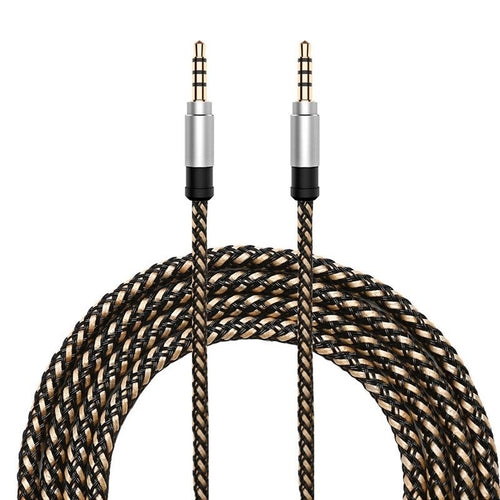 Kabel audio AUX mini Jack 3,5 mm 1,5 m w oplocie - Brązowy