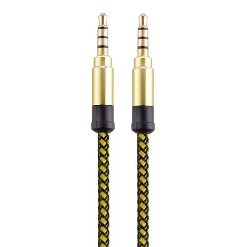 Kabel audio AUX mini Jack 3,5 mm 1,5 m w oplocie - Żółty