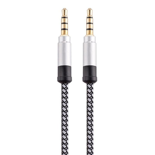 Kabel audio AUX mini Jack 3,5 mm 1,5 m w oplocie - Srebrny